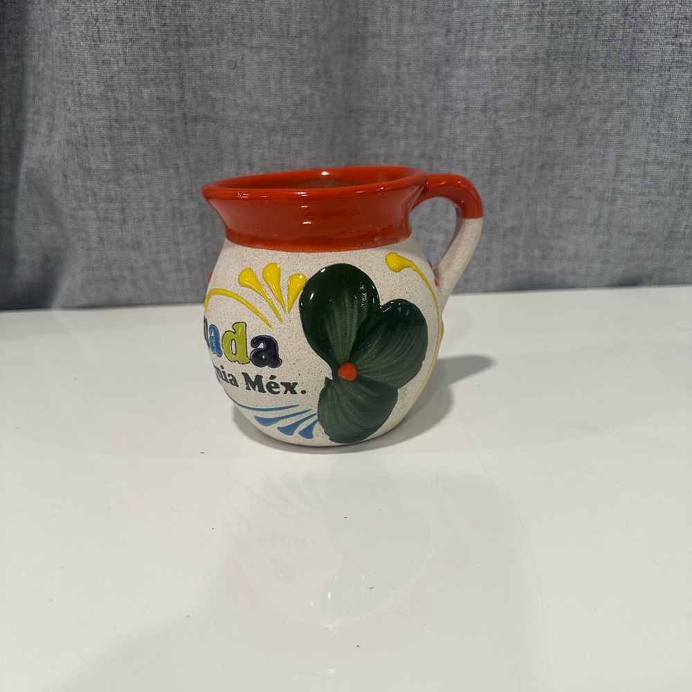 Ensenada mug clay, Baha , art pottery 3-D paint